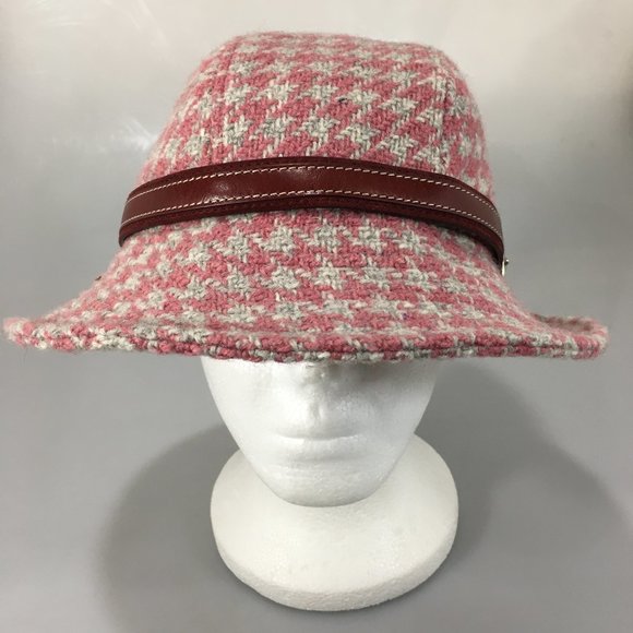 Coach S Pink Gray Houndstooth Wool Bucket Hat - Picture 2 of 6